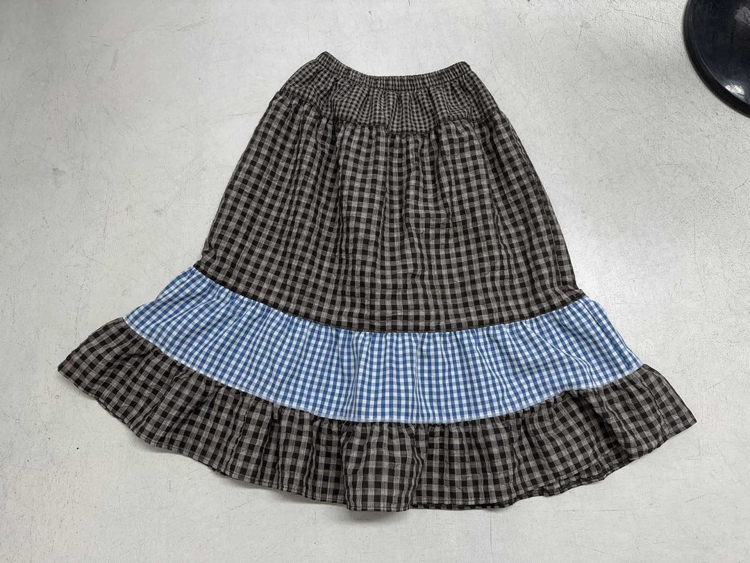 Damen nan mehrlagiger Baumwoll-Stufenrock mit elastischem Taillenbund, kontrastierendem Gingham-Band und Volant Echo Archiv
