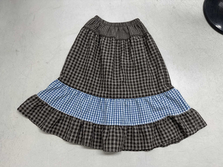 Damen nan mehrlagiger Baumwoll-Stufenrock mit elastischem Taillenbund, kontrastierendem Gingham-Band und Volant Echo Archiv