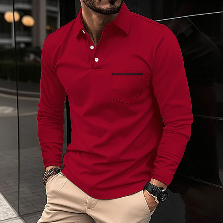 Herren Langarm Poloshirt mit modischem Stehkragen und praktischer Brusttasche Echoarchiv