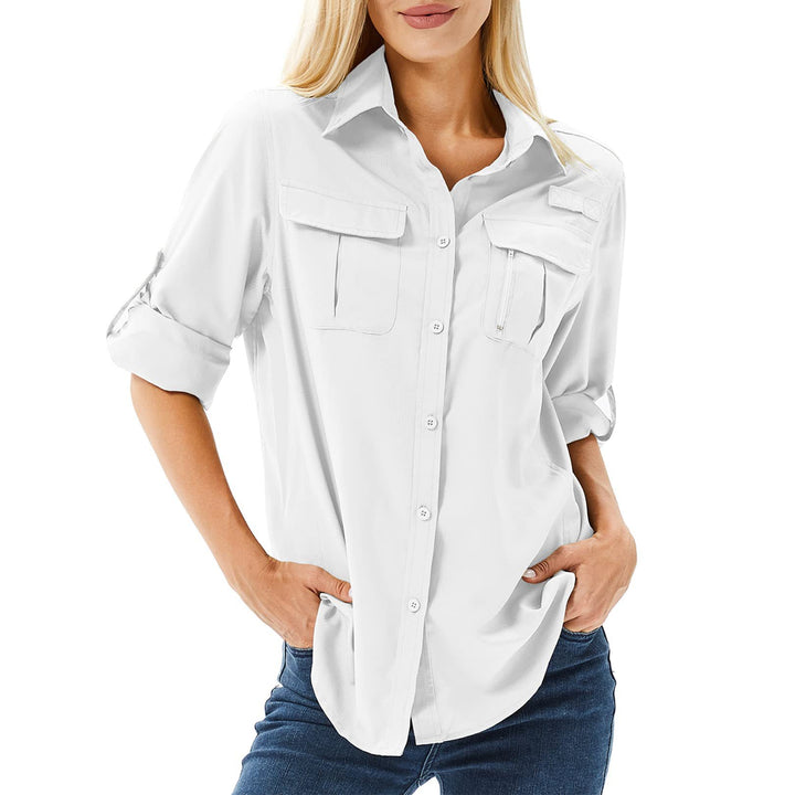 Damen lässige Bluse mit praktischen Taschen und umschlagbaren Ärmeln Echo Archiv