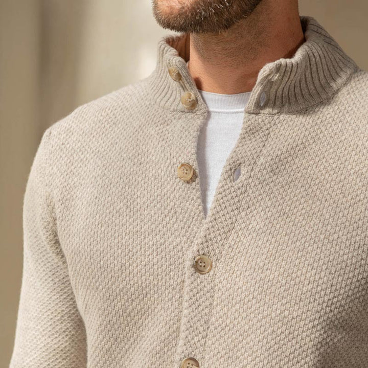 Herren Strukturstrick-Cardigan mit Stehkragen und durchgehender Knopfleiste Echoarchiv