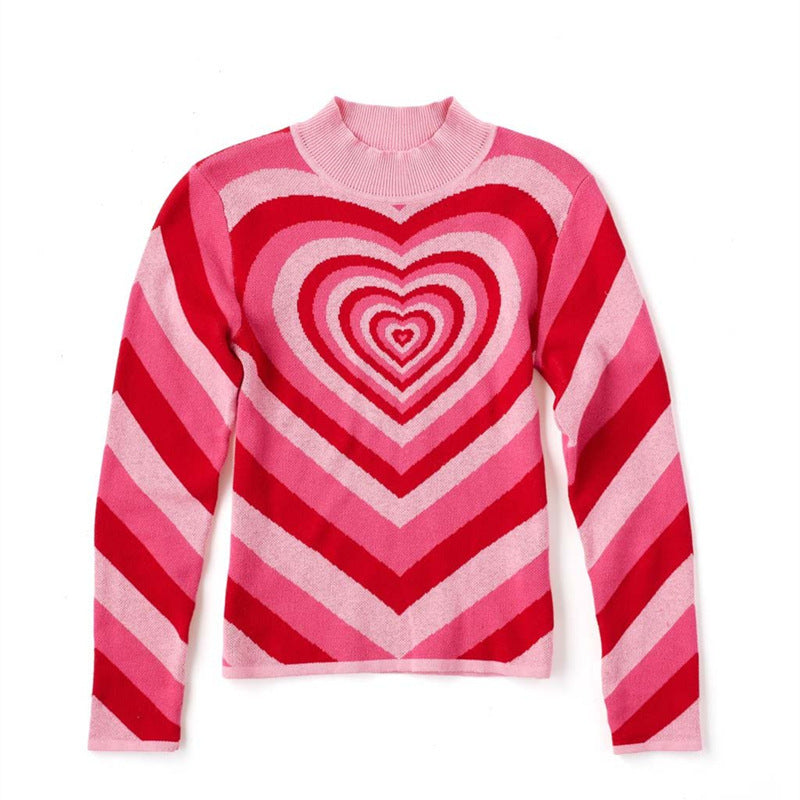 Damen nan oversized Strickpullover mit Herz-Intarsie und Chevron-Muster Echo Archiv