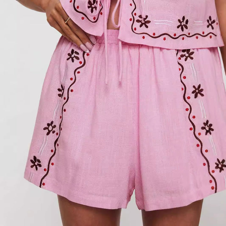 Damen luftiges Zweiteiler-Set mit floraler Stickerei Echo Archiv