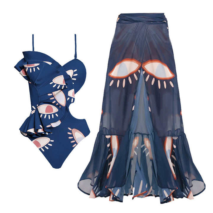 Damen asymmetrischer Badeanzug mit Rüschendetails Echo Archiv