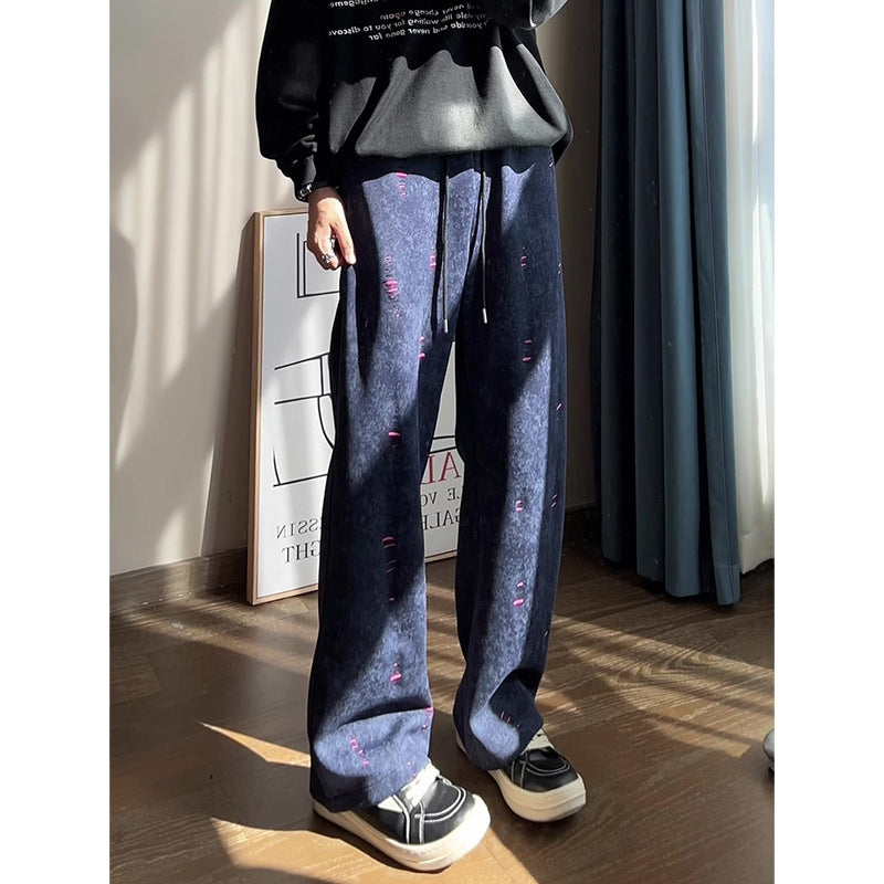Herren Oversized Cordhose mit Distressed‑Details, weitem Bein und Tunnelzug Echo Archiv