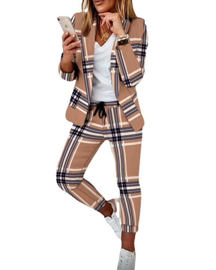 Damen Karierte Slim-Fit Jogginghose mit Tunnelzug und Knöchellangem Schnitt – Avélisse