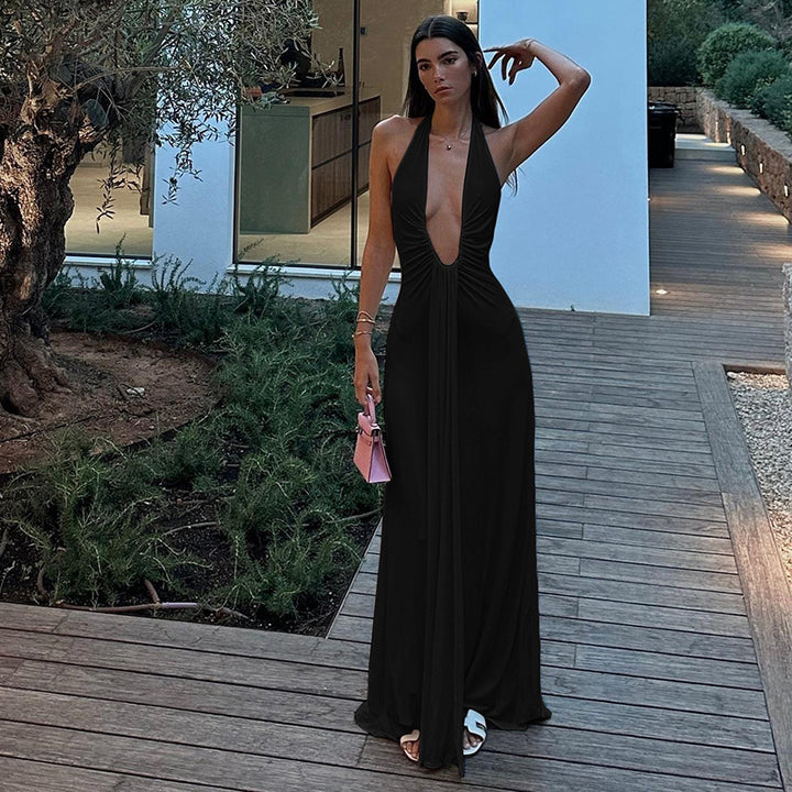 Damen Maxikleid mit tiefem V-Ausschnitt und raffiniertem Drapierungsdesign Echo Archiv
