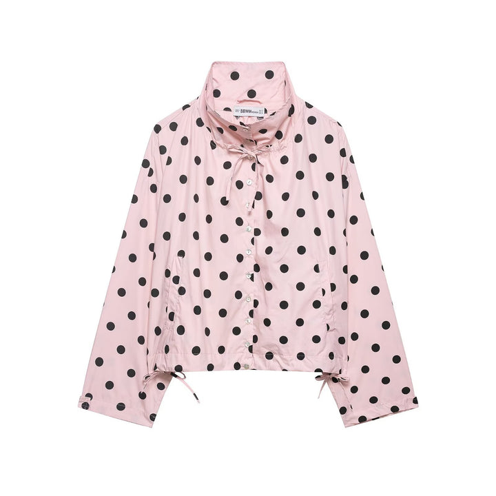 Damen Leichte Oversize-Polka-Dot Windjacke mit Stehkragen, Knopfleiste und Kordelzug Echo Archiv