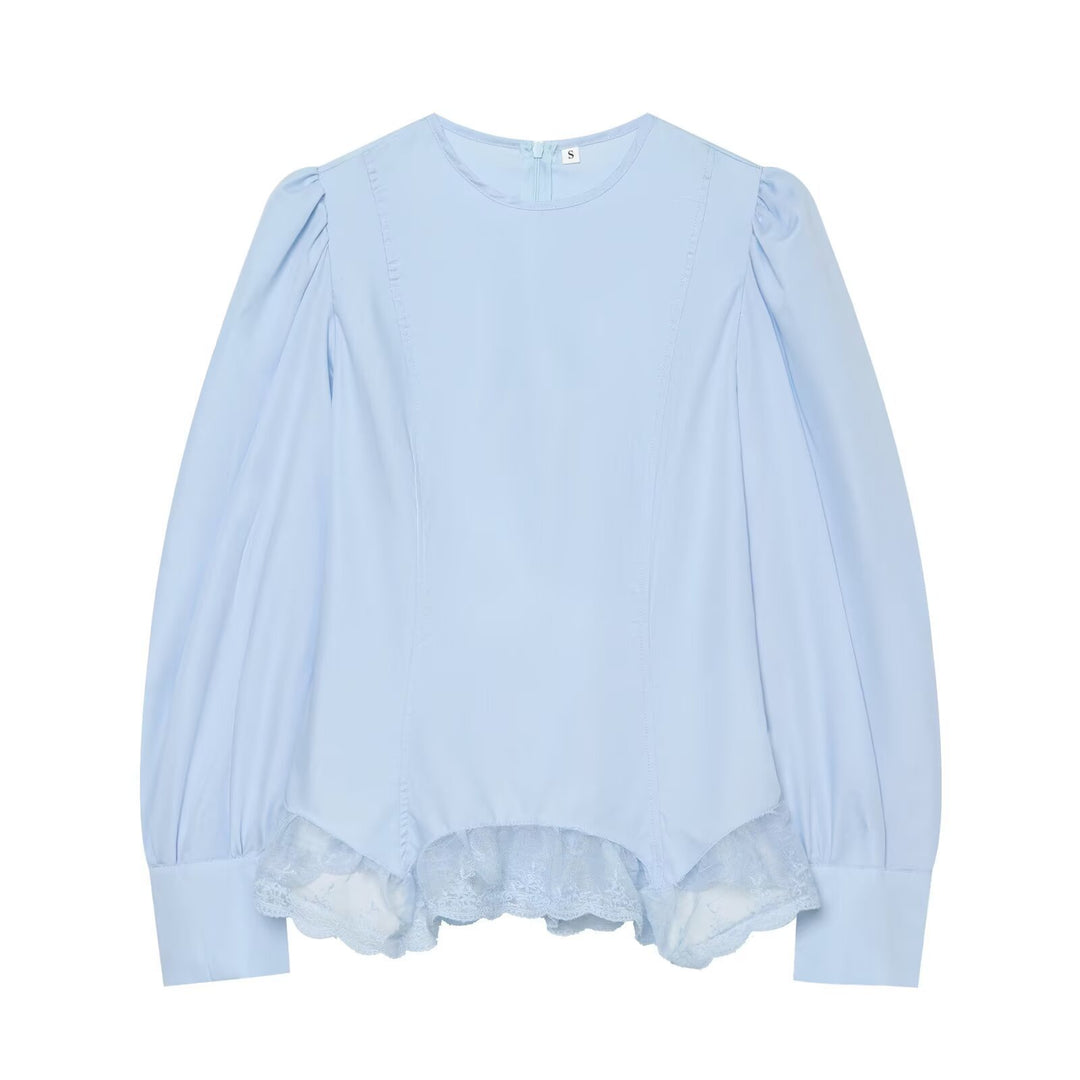 Damen Romantische Bluse mit Puffärmeln und Spitzenbesatz Echo Archiv