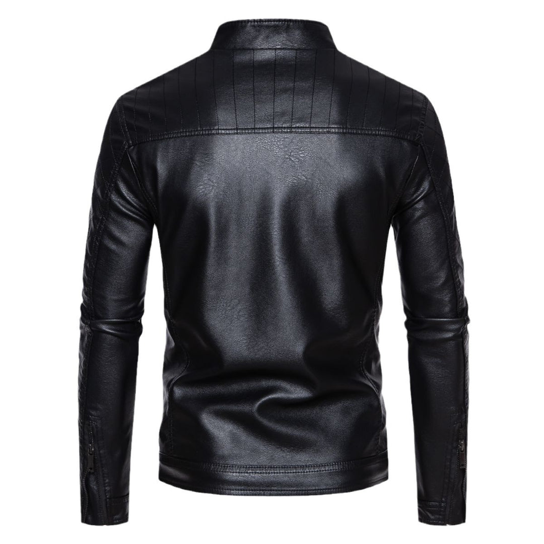 Herren nan taillierte Lederimitat-Bikerjacke mit Stehkragen und gesteppter Ärmeldetail Echo Archiv