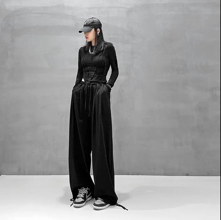 Damen weite hochgeschnittene Lounge-Hose aus weichem Jersey mit Tunnelzug und Seitentaschen – Avélisse