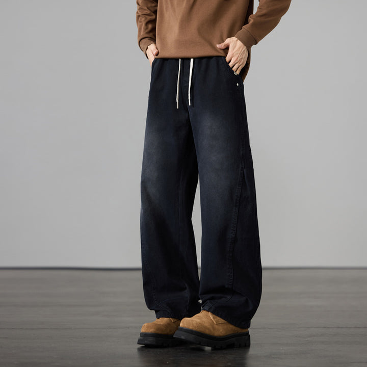 Herren Weite Baumwoll-Drawstring-Hose im Vintage-Waschlook Echo Archiv