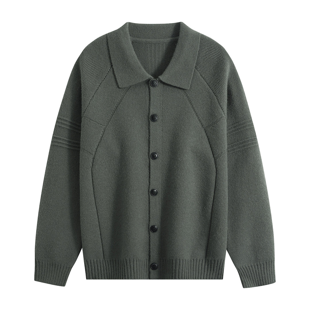 Herren Strickcardigan mit Hemdkragen, Raglanärmeln & geripptem Saum Echoarchiv