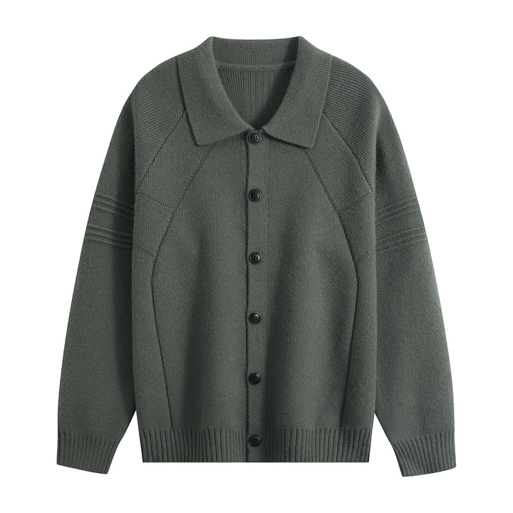 Herren Strickcardigan mit Hemdkragen, Raglanärmeln & geripptem Saum Echoarchiv