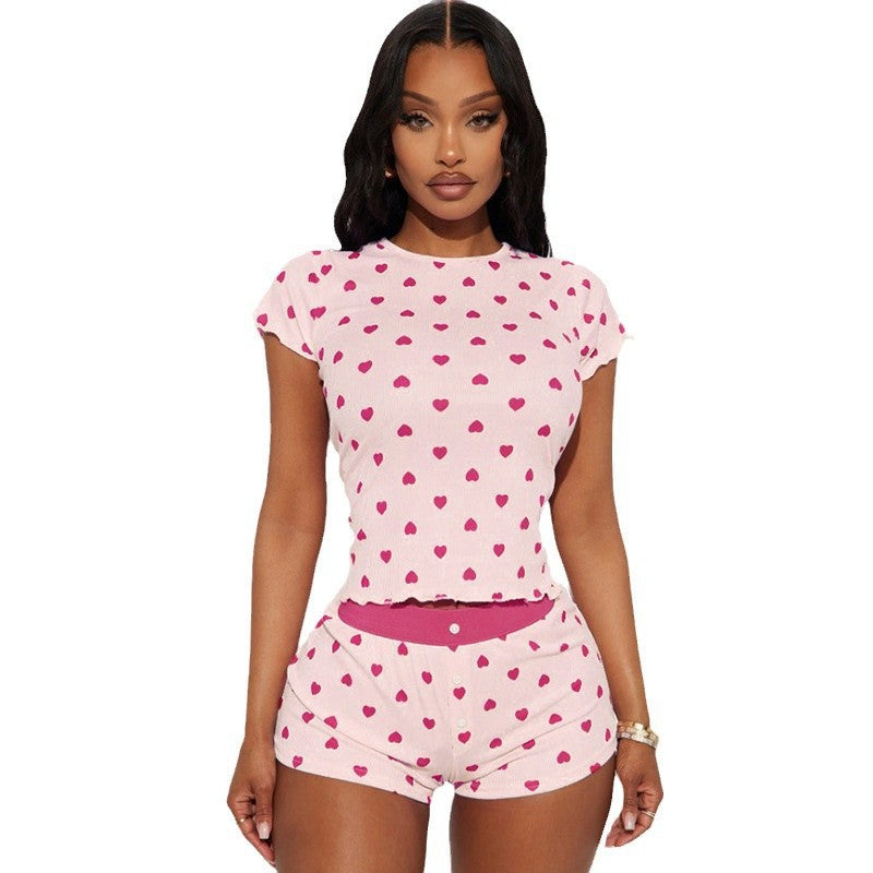 Damen Freizeitpyjama Set mit herzförmigem Design und elastischem Bund Echo Archiv