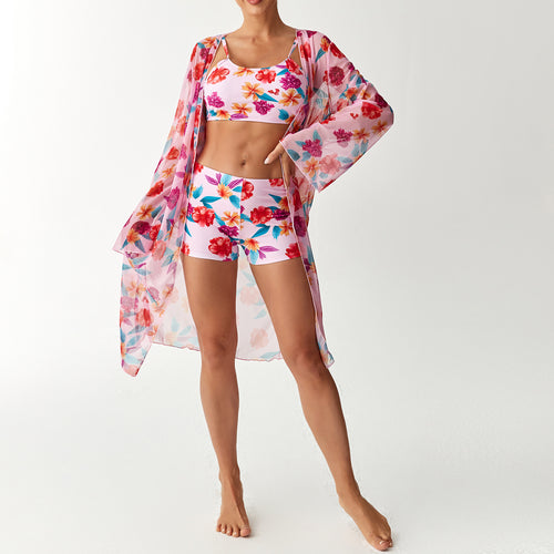 Damen Bikini-Set mit elegantem Crop-Top und durchscheinendem Strandkimono Echo Archiv
