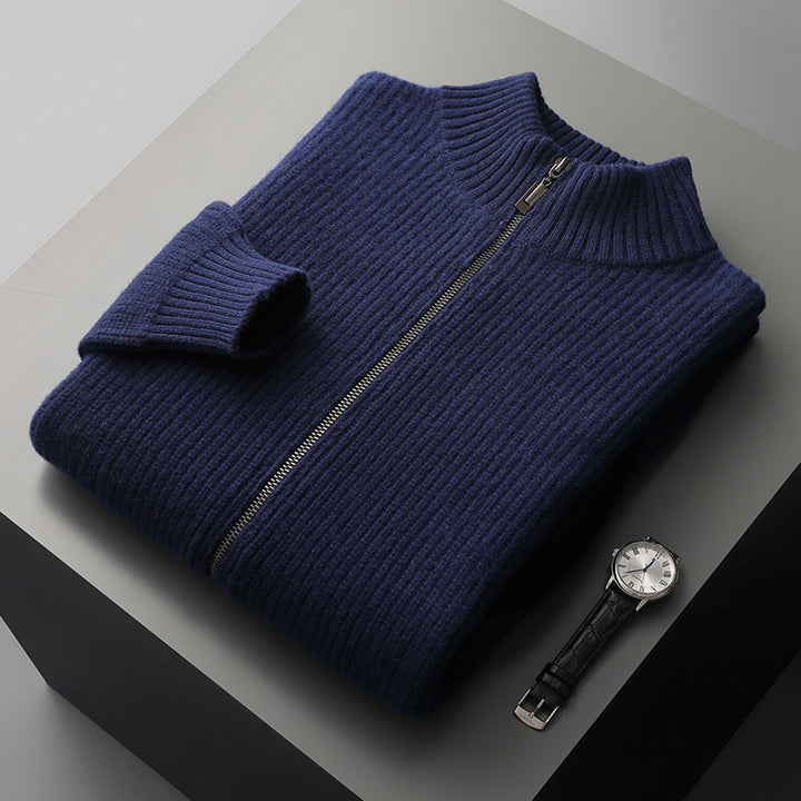 Herren Strickpullover mit modernem Reißverschluss und feiner Rippstruktur Echoarchiv