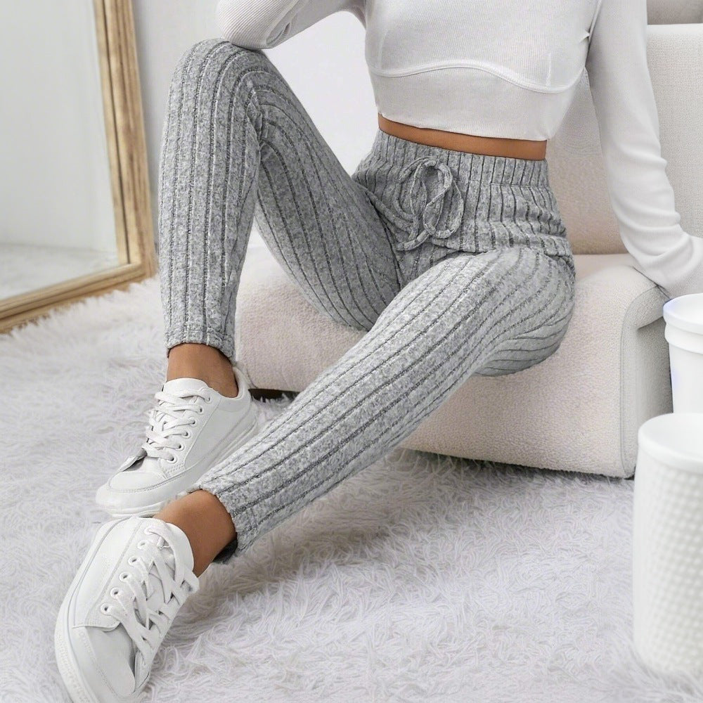 Damen gerippte Highwaist-Stricklegging mit Tunnelzug, elastischer Bund und figurbetonter Skinny-Passform – Avélisse