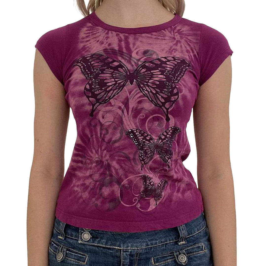 Damen lässiges Grafik-Crop-Top mit Rundhals-Ausschnitt Echo Archiv