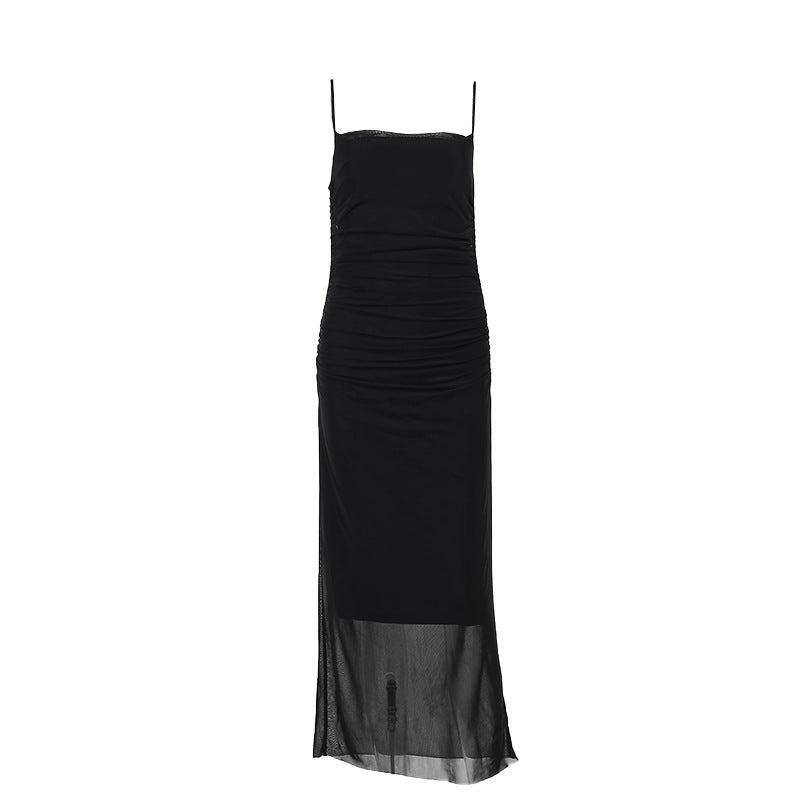 Damen elegantes Maxikleid mit raffinierten Rüschendetails und schmalen Spaghettiträgern Echo Archiv