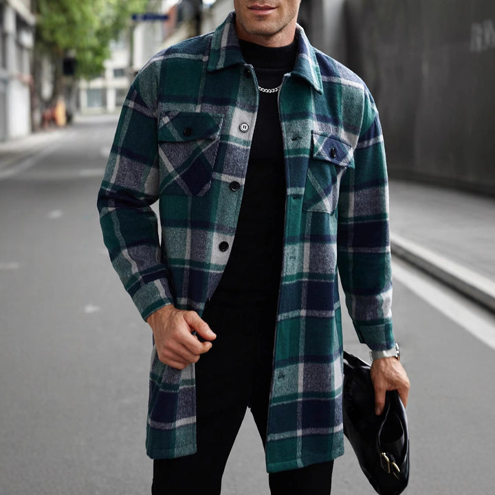 Herren karierte Flanelljacke mit knöpfbaren Taschen und modernem Schnitt Echoarchiv