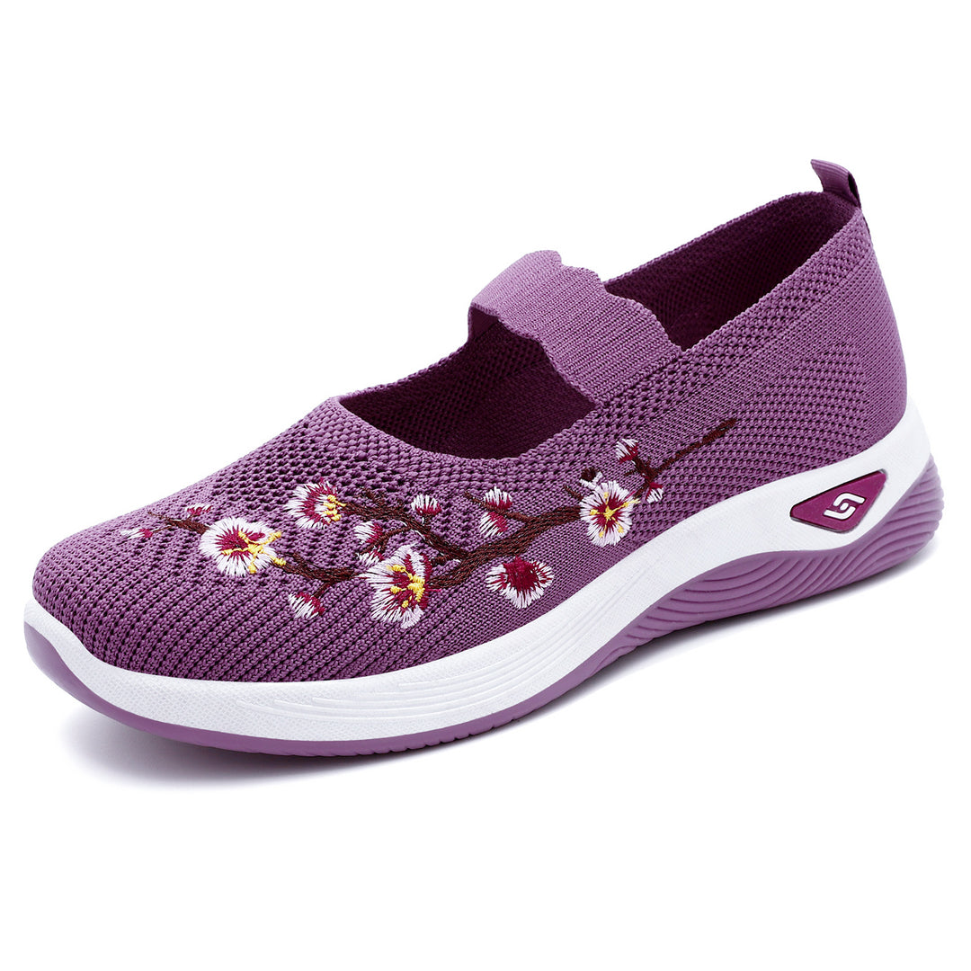 Damen nan bestickter gestrickter Slip-On Sneaker mit Mary-Jane Riemen und stoßdämpfender EVA-Sohle Echo Archiv
