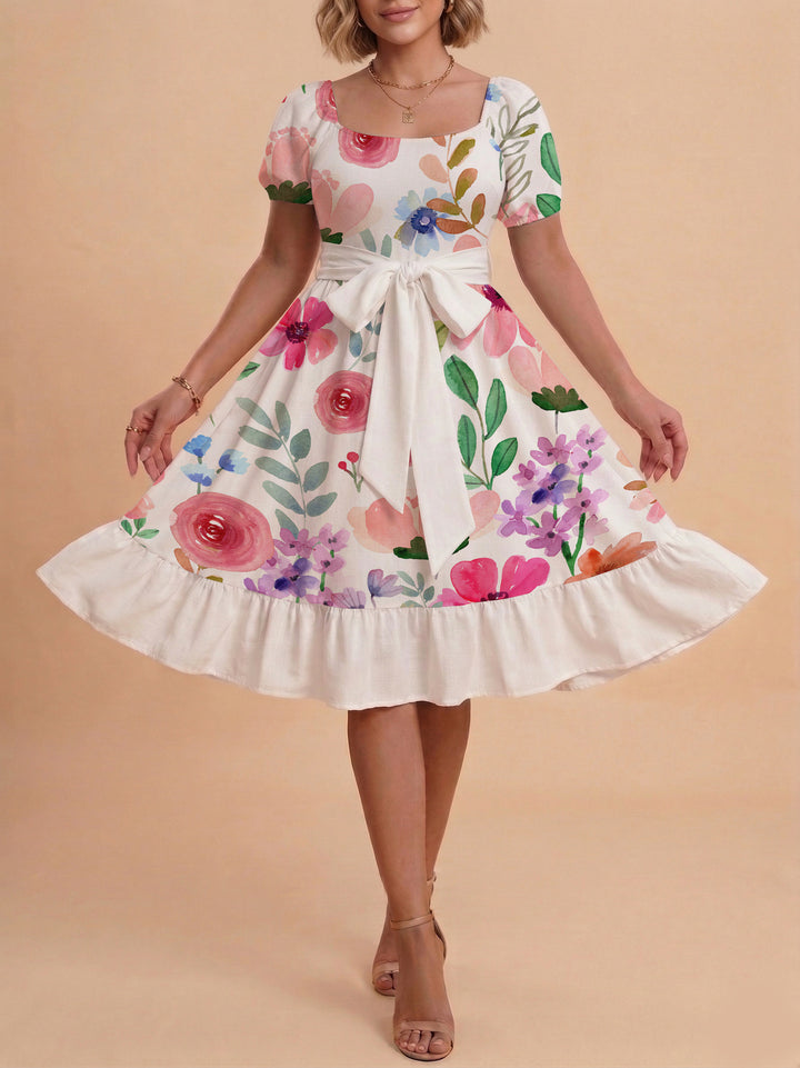 Damen elegantes Maxikleid mit floralem Design und Taillengürtel Echo Archiv