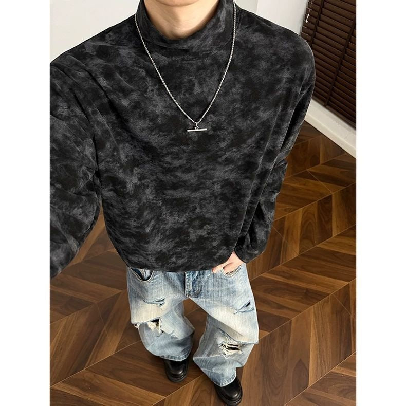 Herren Lockeres Stehkragen-Sweatshirt mit dezentem Marmorprint Echo Archiv
