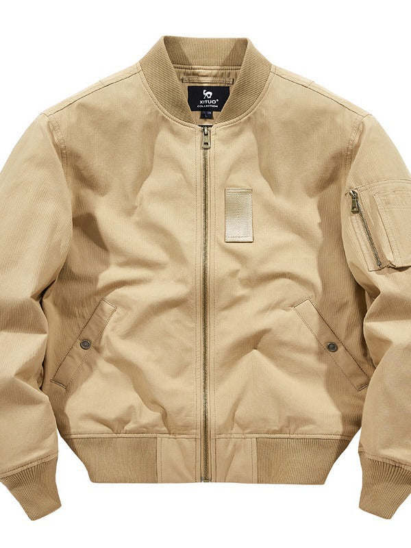 Herren kurz geschnittene Canvas-Bomberjacke mit Ärmel-Utilitytasche und Rippenbündchen – Brevano