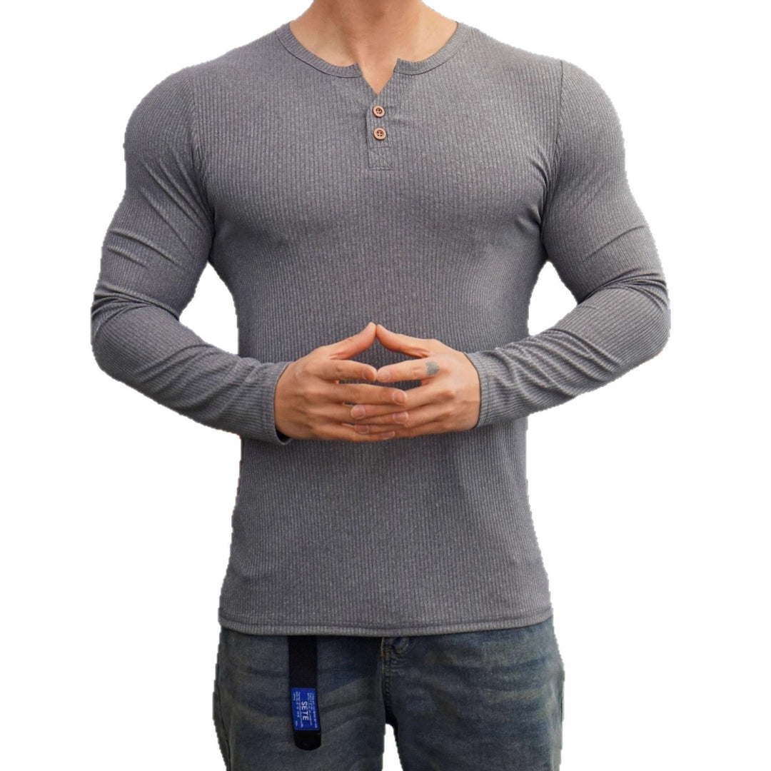 Herren Langarmshirt mit Rippstruktur und Knopfleiste Echoarchiv