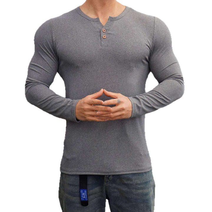 Herren Langarmshirt mit Rippstruktur und Knopfleiste Echoarchiv