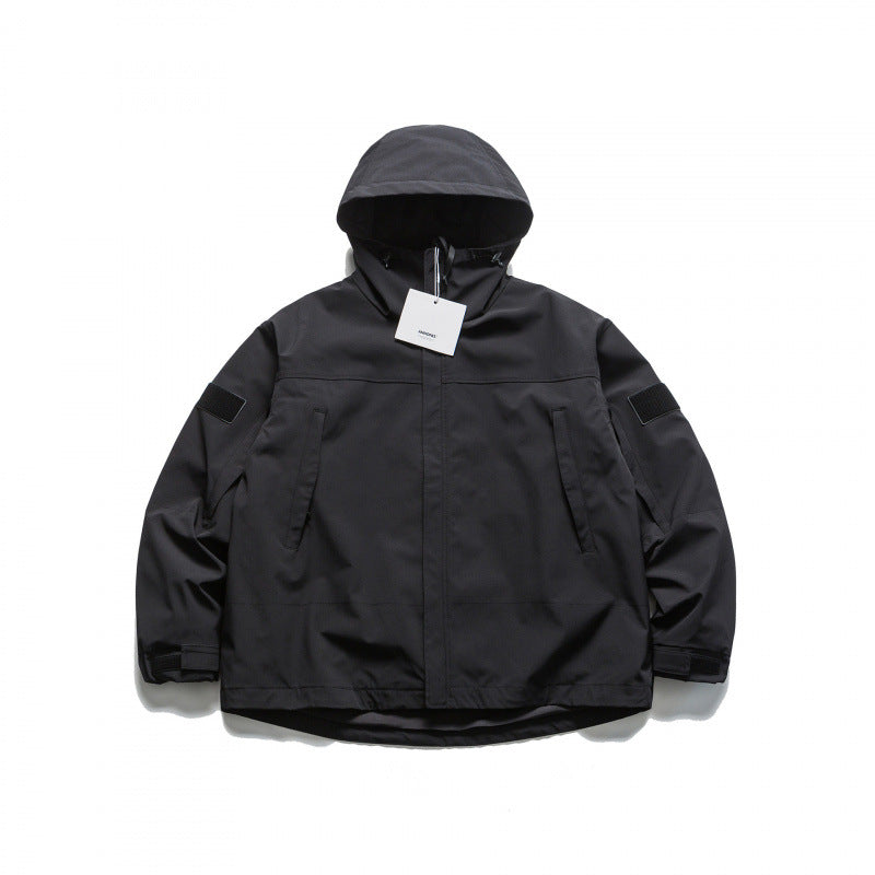 Unisex Oversize-Utility-Regenjacke mit Kapuze und verdecktem Reißverschluss Echo Archiv
