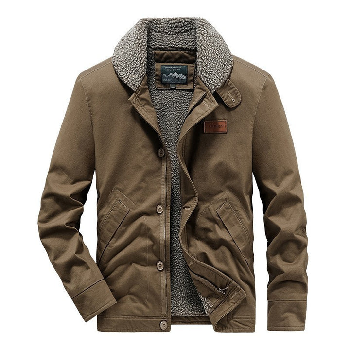 Herren Canvas-Jacke mit durchgehendem Sherpa-Innenfutter und Hemdkragen – Taviero