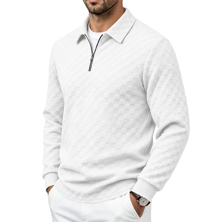 Herren Strukturierter Strickpullover mit Troyer-Kragen und halbem Reißverschluss Echoarchiv