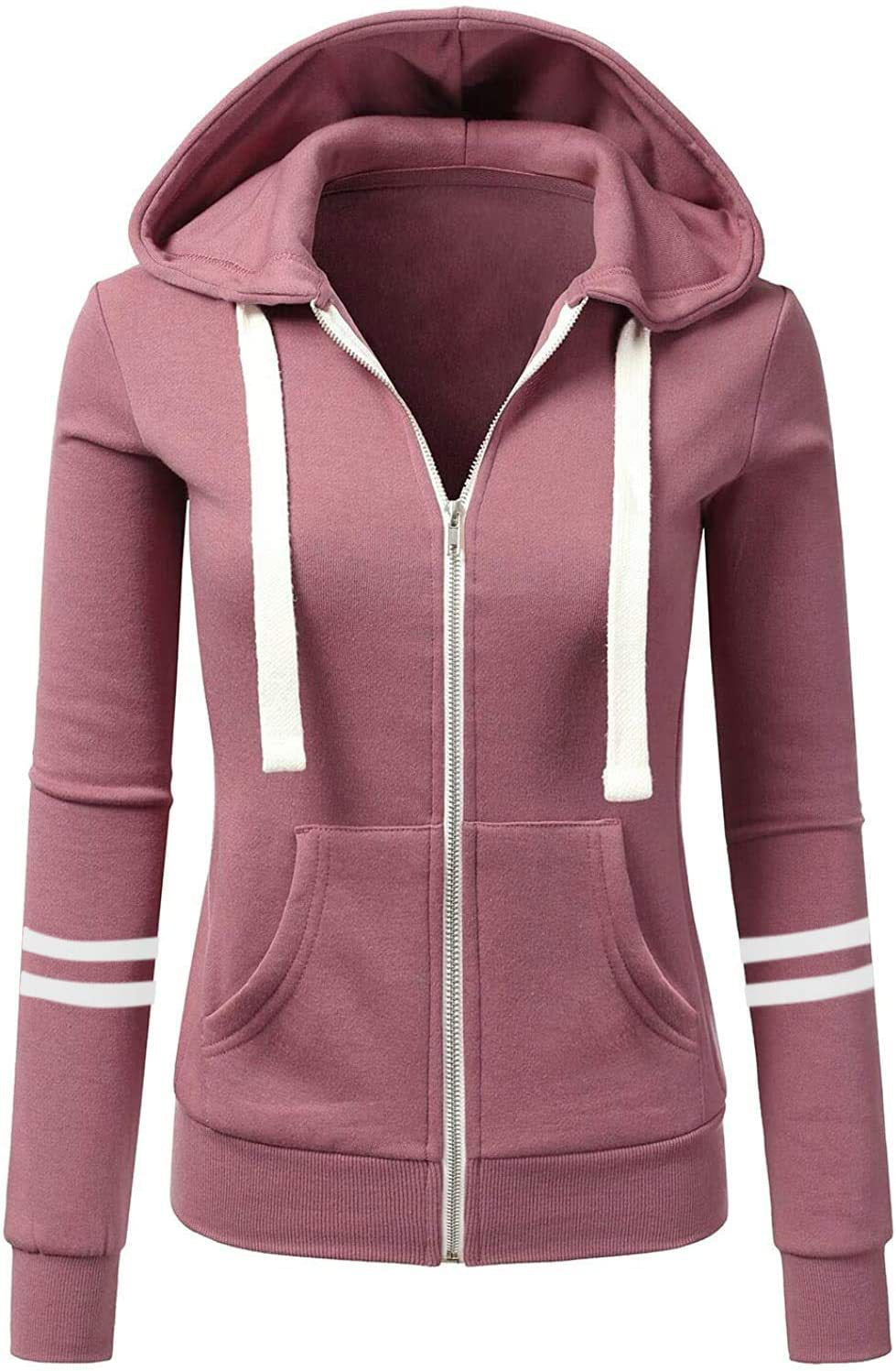 Damen Kapuzenjacke mit Reißverschluss, Kängurutasche und Kontraststreifen Echo Archiv