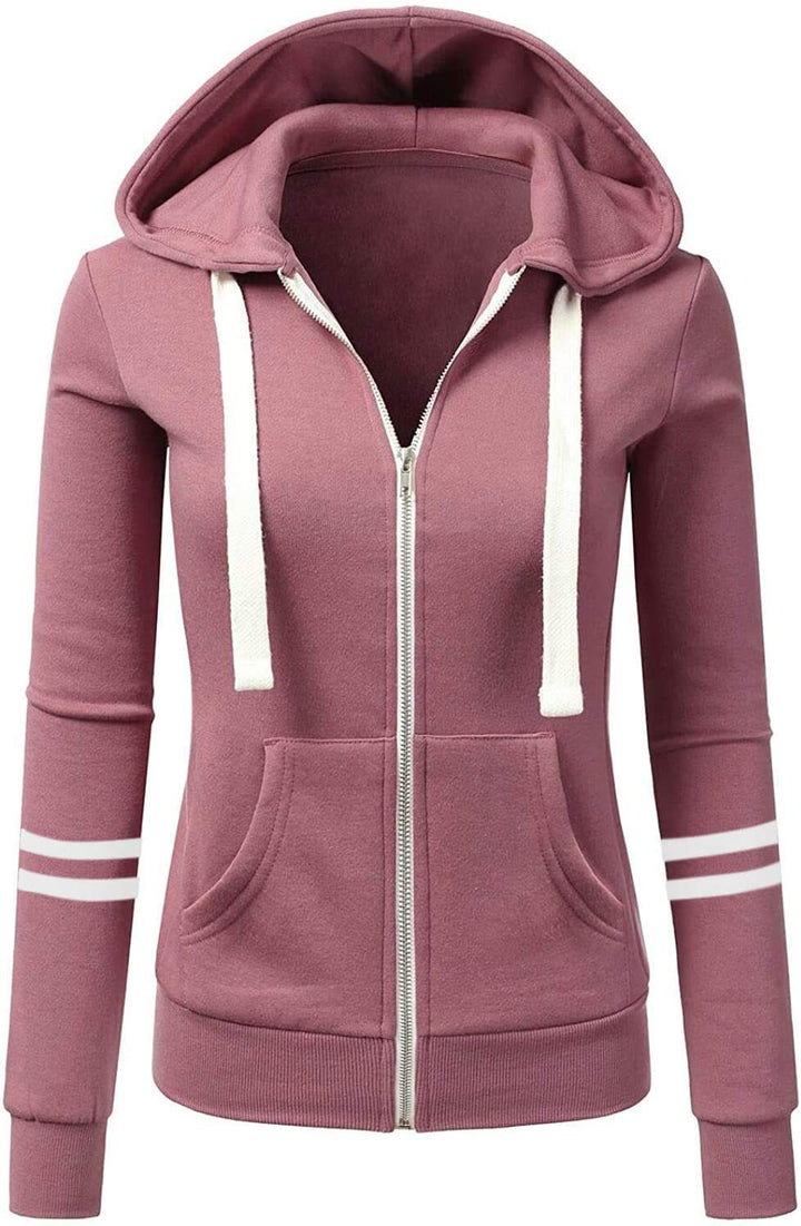 Damen Kapuzenjacke mit Reißverschluss, Kängurutasche und Kontraststreifen Echo Archiv