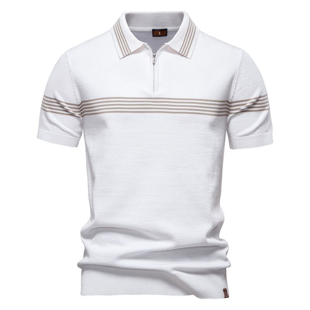 Herren nan edles Feinstrick-Poloshirt mit kurzem Metallreißverschluss, Bündchenärmeln und kontrastierten Streifenbändern Echo Archiv
