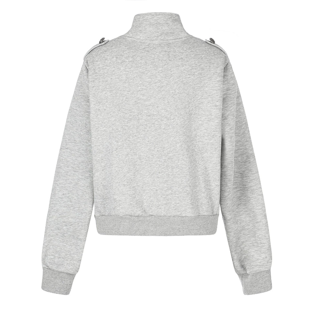 Damen Kurze Sweatjacke im Military-Stil mit Stehkragen Echoarchiv