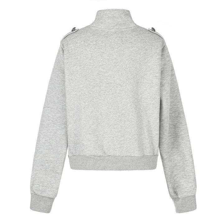 Damen Kurze Sweatjacke im Military-Stil mit Stehkragen Echoarchiv