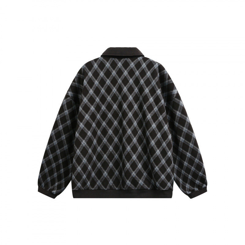 Unisex Oversize Polo-Halbzip-Pullover mit Argyle-Struktur Echo Archiv