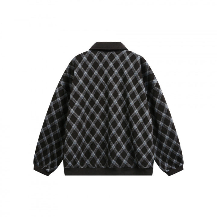 Unisex Oversize Polo-Halbzip-Pullover mit Argyle-Struktur Echo Archiv