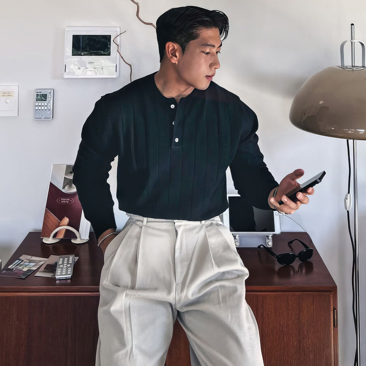 Herren Modischer Strickpullover mit Knopfleiste Echoarchiv