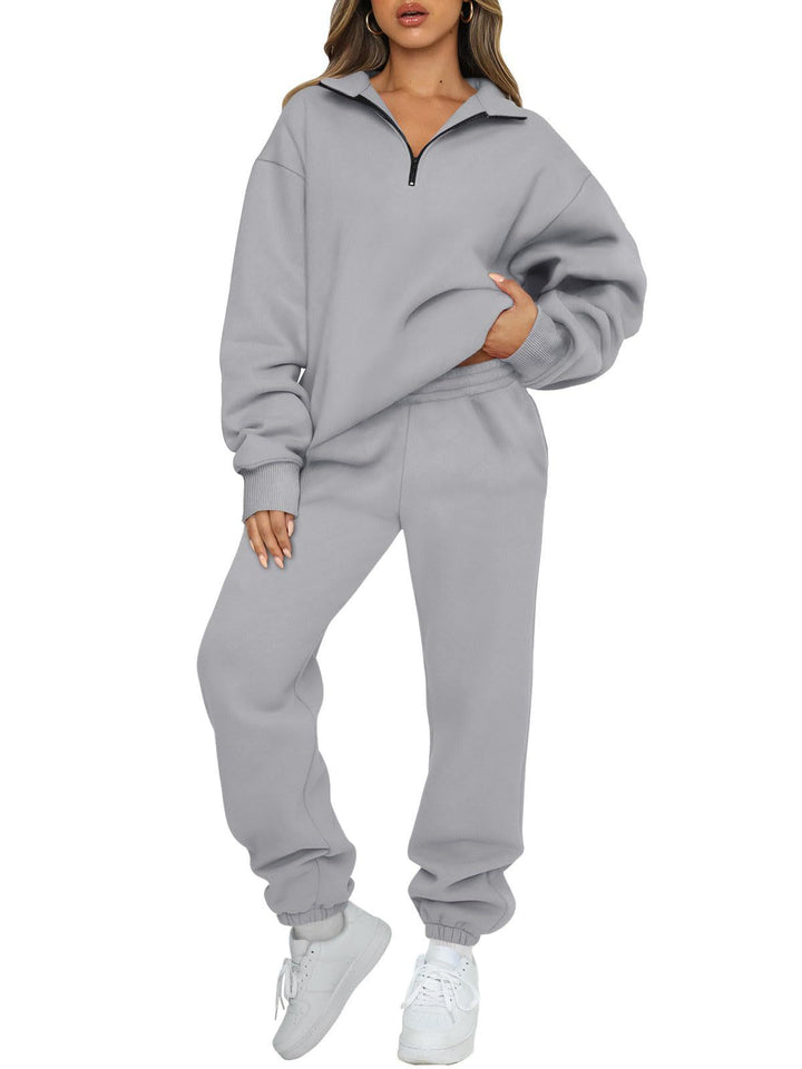 Damen nan Halbzip-Loungewear-Set mit übergroßem Kragenpullover und taillierter Jogginghose mit elastischem Bund Echo Archiv