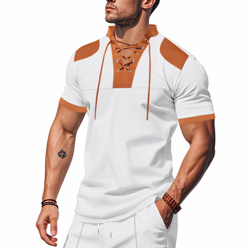 Herren Kurzarm-Hemd mit modernem Schnürdetail und strukturiertem Design Echoarchiv