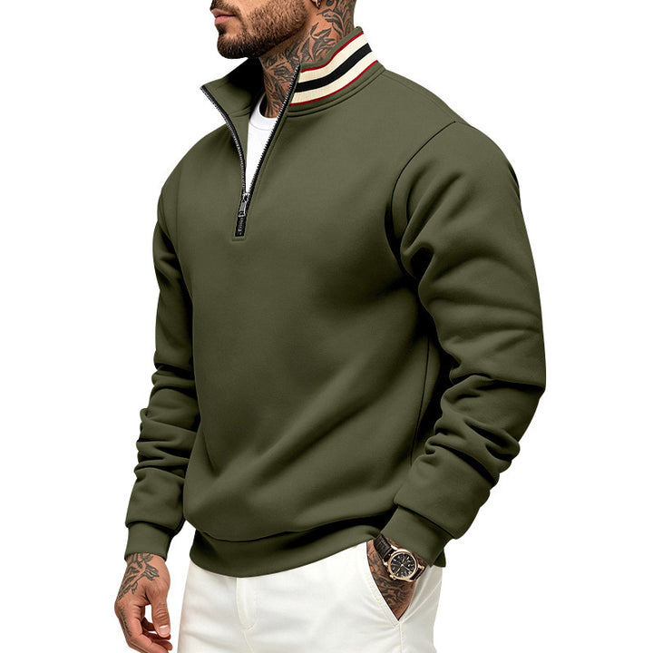 Herren Sweatshirt mit Halbreißverschluss und gestreiftem Stehkragen Echoarchiv