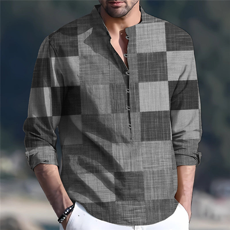 Herren Langarmhemd mit kreativem Patchwork-Design Echoarchiv
