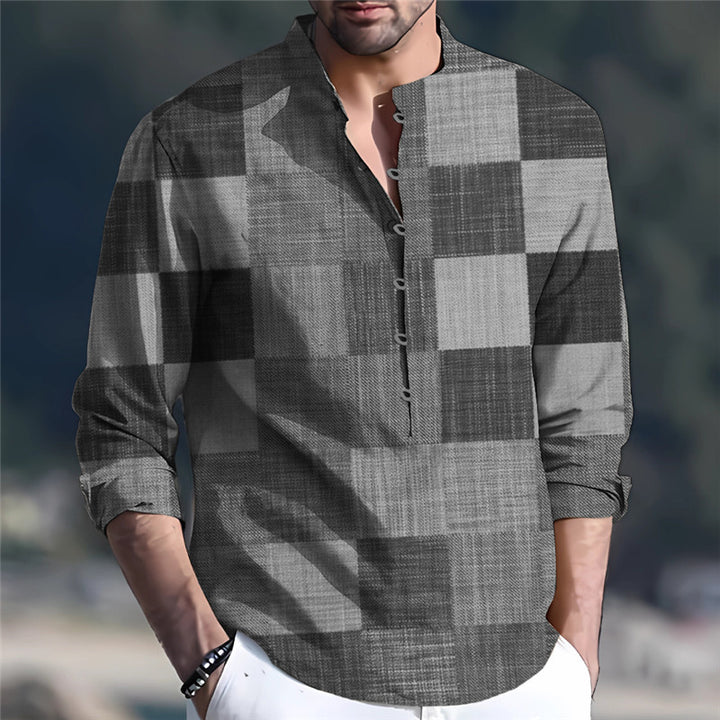 Herren Langarmhemd mit kreativem Patchwork-Design Echoarchiv