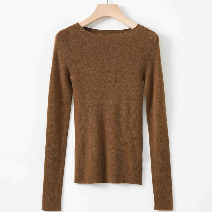 Damen Feiner Langarm-Feinstrickpullover mit U-Boot-Ausschnitt und figurbetonter Passform Echoarchiv
