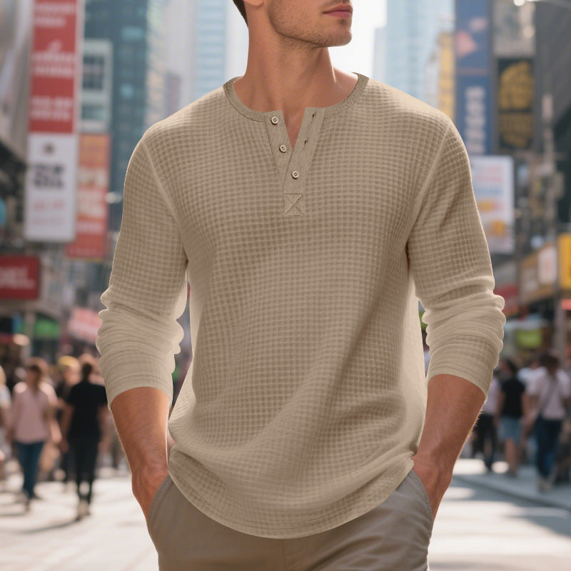 Herren nan thermoregulierendes Waffel-Thermalshirt mit Kurzknopfleiste und gerundetem Saum Echo Archiv