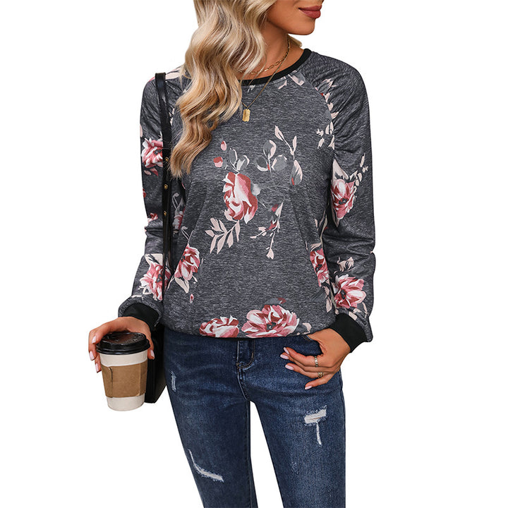 Damen Lässiges Raglan-Sweatshirt mit floralem Print und Rippbündchen Echoarchiv